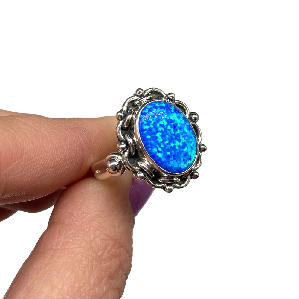 Ring Blue Fire Opal Size 8 Solid Sterling Silver … - image 6